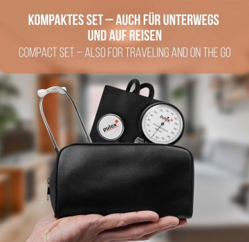 Pulox Manuelles Blutdruckmessgerät im Set mit Tasche plus Flachkopf-Stethoskop (Aneroid Sphygmomanometer)